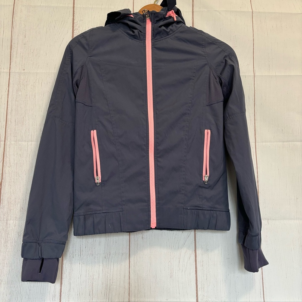 Ivivva Girls' Navy Raincoat with Pink Zippers